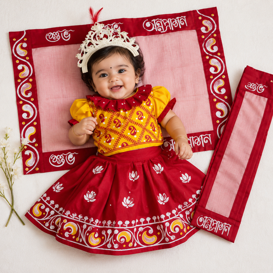 Handmade 4-Piece Rice Ceremony Dress Combo for Baby Girls 