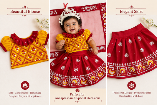 Handmade 4-Piece Rice Ceremony Dress Combo for Baby Girls 
