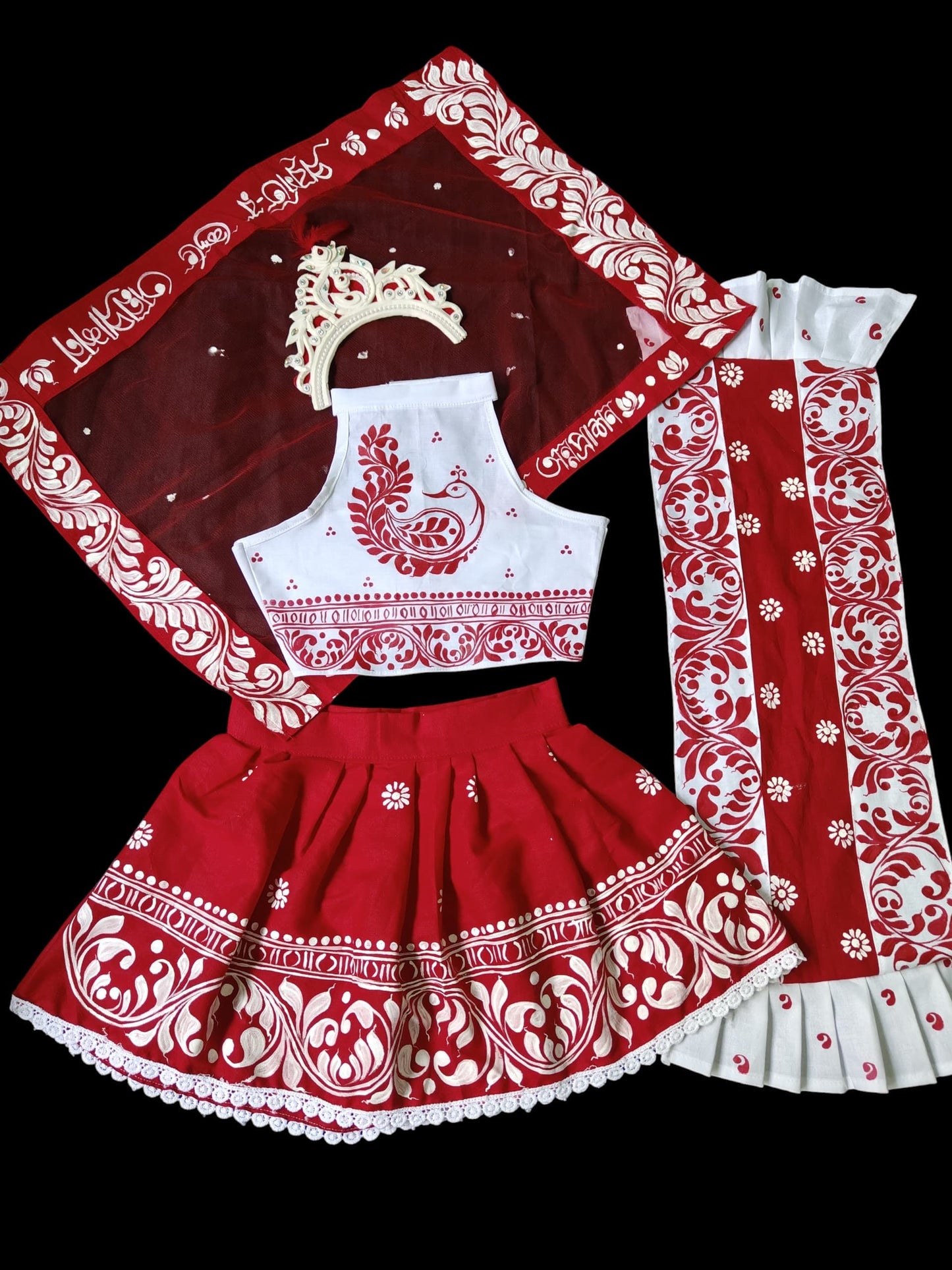 Handcrafted Red & White Rice Ceremony Dress Set for Baby Girls | Traditional Annaprashan Outfit